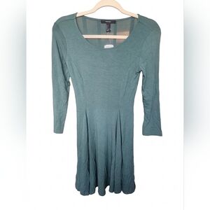 Forever 21 Teal Scoop Neck Fit & Flare Long Sleeve Dress